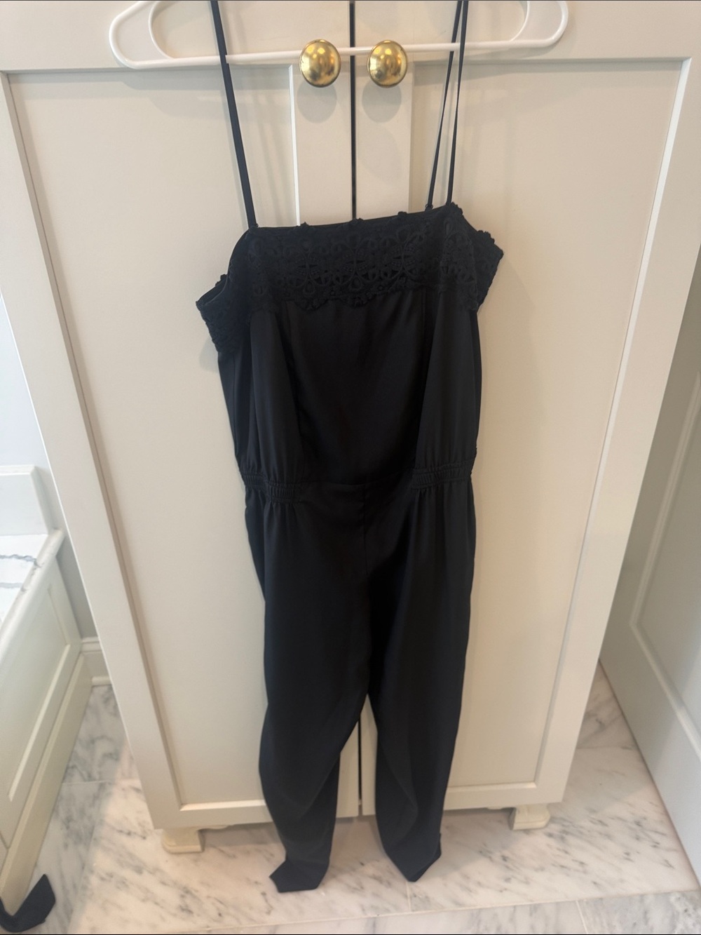 Ann Taylor Black Lace-Trim Spaghetti Strap Jumpsuit